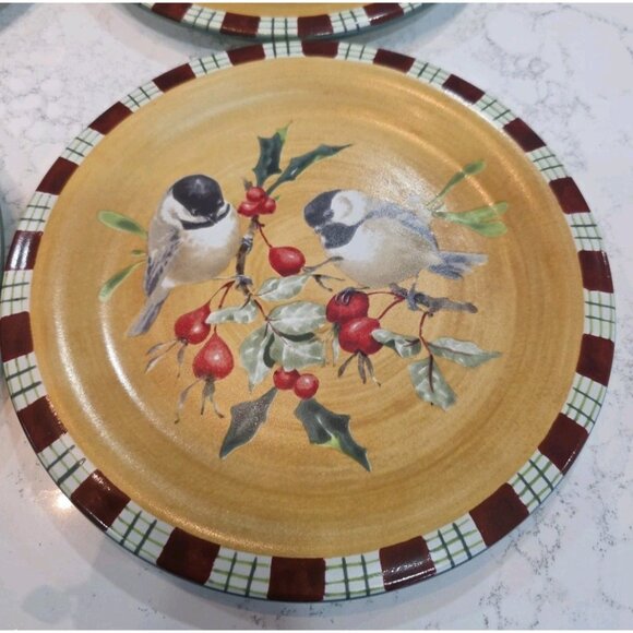 6pc Lenox Winter Greetings Everyday Cardinal Chickadee 8.5" Salad Plate Stonewar - Picture 3 of 5